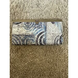 Boho Beaded Clutch Wallet Blue White Silver Pattern Evening Handbag
